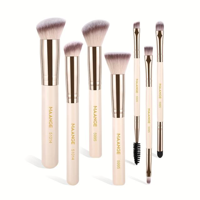 TEMU Maange 7pcs Makeup Brush Make-up Brush Powder Blusher Brush Eye Shadow Brush Portable Full Set Of Makeup Tools Beginner Set Suitable For Student Lady Gift