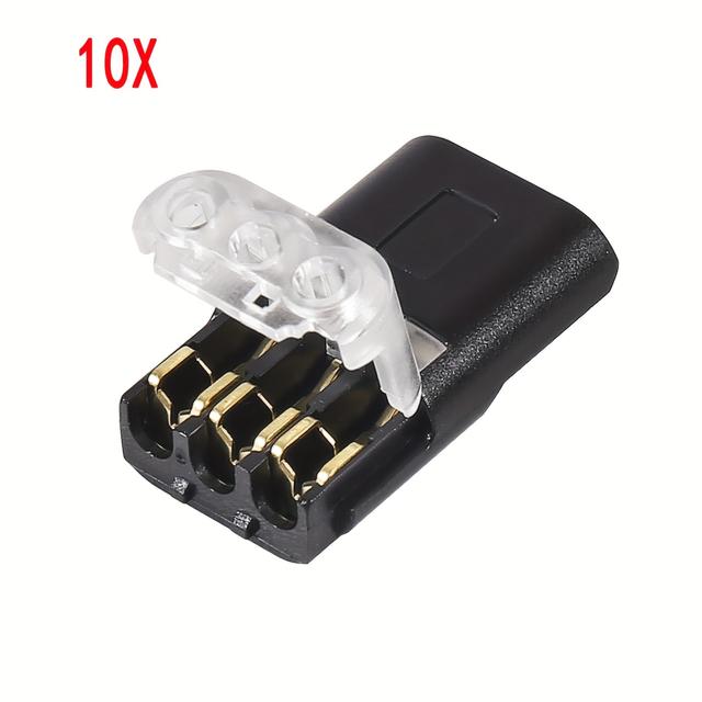 TEMU 10pcs Quick Splice Solderless Connectors Electrical Wire Cable Snap-in Connector Blocks 3-pin Dual Way For Led Strip Car, Low Voltage Applications Quick Connect Terminal Blocks