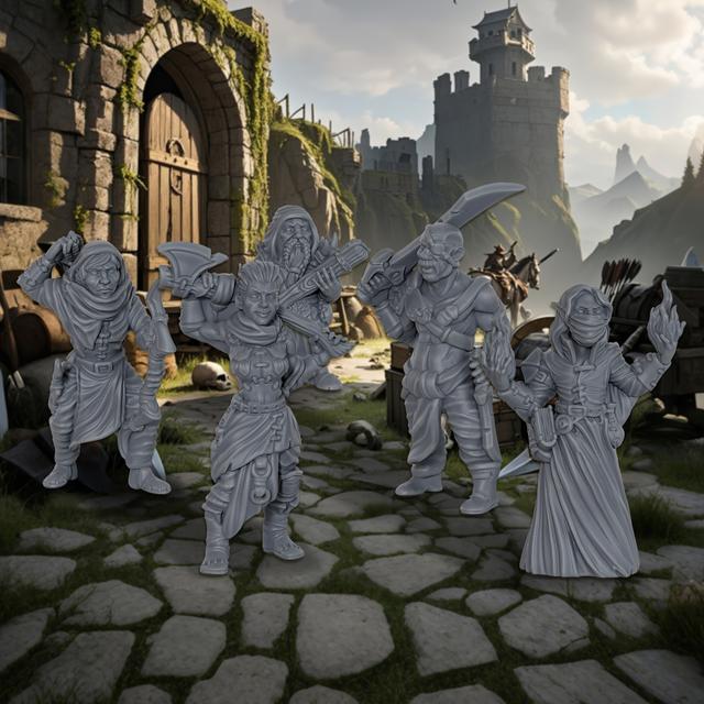 TEMU Juego de miniaturas de personajes de bandidos de 28mm para juegos de mesa temáticos, con 5 piezas, accesorios para juegos y juegos de mesa, para entusiastas de rol y para Master.