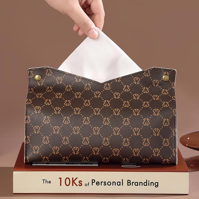 TEMU Nordic Luxury Artistic Tissue Box Holder - Retro-modern Pvc Storage With Random Print, Hand Washable Organizer For Living Room, Dining Decor