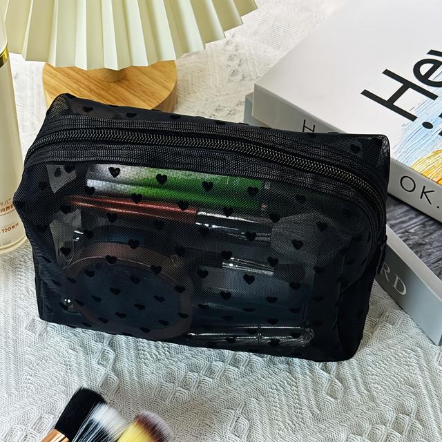 TEMU A Thick Love-themed Grid Makeup Bag, A Spacious Octagonal Toiletry Bag, Perfect For Carrying Small Items And Storage