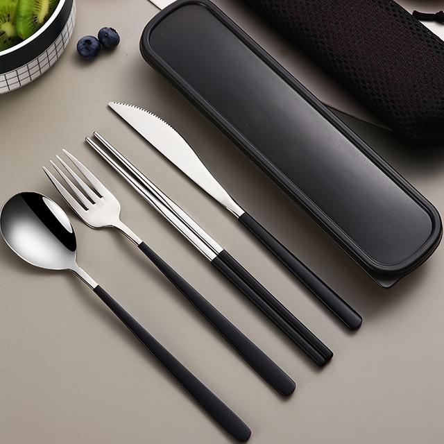 TEMU 4pcs Stainless Steel Portable Cutlery Set Western Steak Knife Chopsticks Set