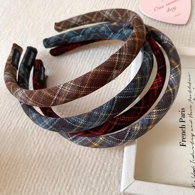 TEMU 1/4pcs Fascia per Capelli in Tweed a Quadri Retro /Inverno, Bandana Lavabile Versatile con Design Decorativo in Peluche per Donne