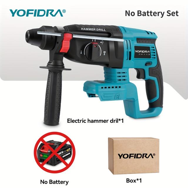 TEMU Maschinenrein: Bürstenlose elektrische Hammerbohrmaschine, 26 mm mit Bohrer, 4-Gang-Schlagbohrmaschine, geeignet zum Bohren von Beton, Stahl, Ziegel und Holz, geeignet für YOFIDRA Akku()