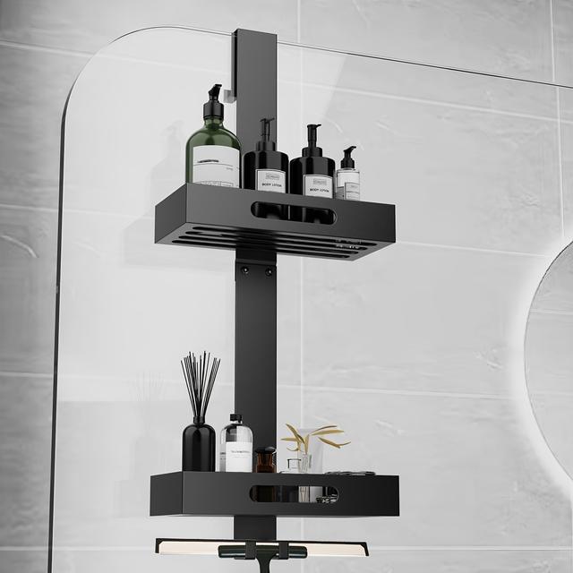TEMU Hanging Shower Shelf, Shower Shelf Made Of Stainless Steel Sus304 Without Drill For Frameless Glass Door, Shampoo Shower Gel Holder For Shower, Large Bathroom Shelf, Black