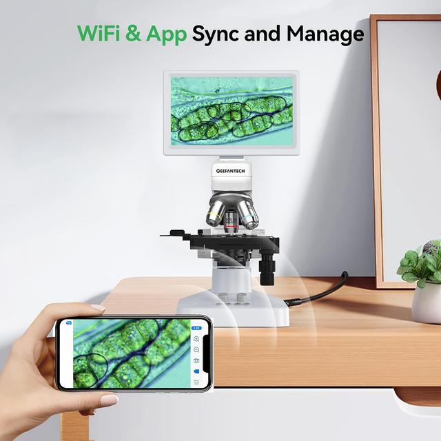 TEMU Biologisches Digitalmikroskop mit 7-Zoll-IPS-Bildschirm, 1600x Ultra HD optischen Objektiven, kompatibel mit Smartphone, Computer TV, mechanischer Objektträger