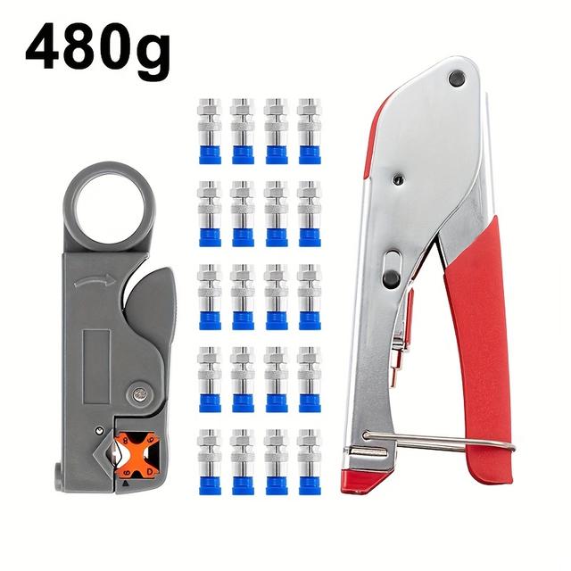 TEMU 1pc/7pcs/20pcs/21pcs/22pcs Rg59/rg6 Coaxial Cable Tool Set: Ethernet Crimper, Connector Crimping Pliers & Wire Stripper