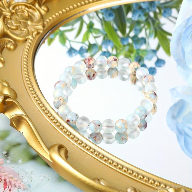 TEMU Genuine Aura Quartz And Natural Sea Sediment Bead Stackable Bracelet, Unisex, Couple, Accessory - Perfect Father's Day Jewelry Gift For ,