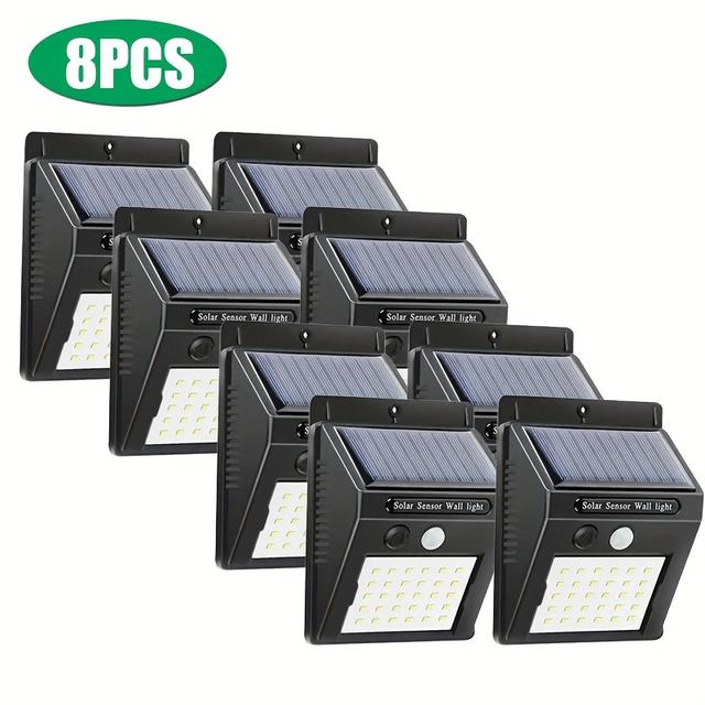 TEMU 8pcs Outdoor 30led Solar Wall Lights With 3 Lighting And Motion Sensor, Ip44, Motion Sensor Safety Light, Suitable For Front Door, Courtyard, Garage, Path,