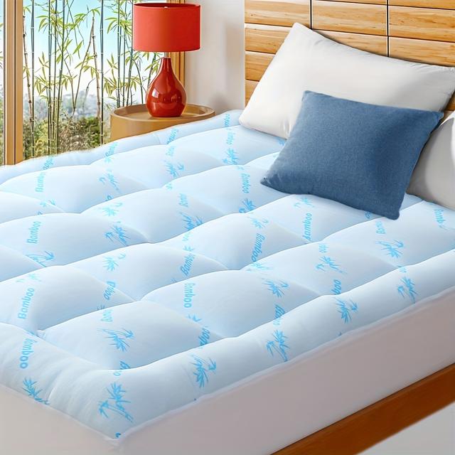 TEMU Luxury Topper - Ultra Soft & Breathable, Machine Washable, 45cm Deep Pocket, 1500gsm Thick Bed Topper With Bamboo Fiber &, Single/double/queen/king Sizes, Blue Bedding For Enhanced & Support