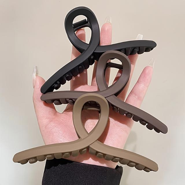 TEMU 3 Elegante Mattierte Haarklammern für Damen – Großformat, Rutschfeste Kreuzform, Erhältlich in Schwarz, Khaki – für den stilvolle Frisuren, Damen Haaraccessoires