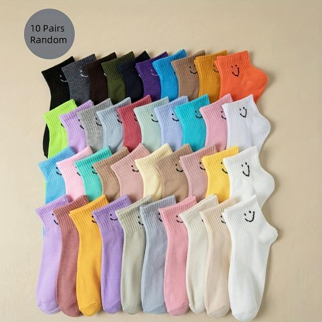 TEMU 10/20 Pairs Women's Cartoon Face Ankle Socks - Breathable Moisture-wicking Soft Unisex Socks For , Assorted Colors, Machine Washable, Cute Socks, Seasonal Footwear, Design, , Sock Lovers
