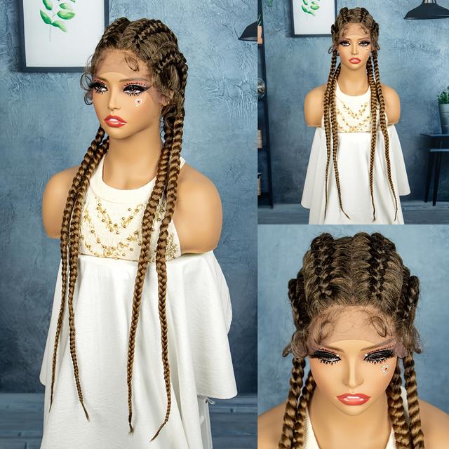 TEMU Elegant Lace Front Synthetic Wig With 3-strand Twist Braids - High Density, Options For Women, Lace Front Wig Short To Medium Length