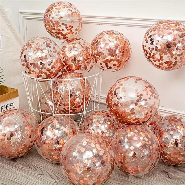 TEMU 12pcs Rose Golden Sequin Confetti Balloons, Elegant Sparkling Latex Balloons For Festive And , Halloween Decorations, Christmas Decorations