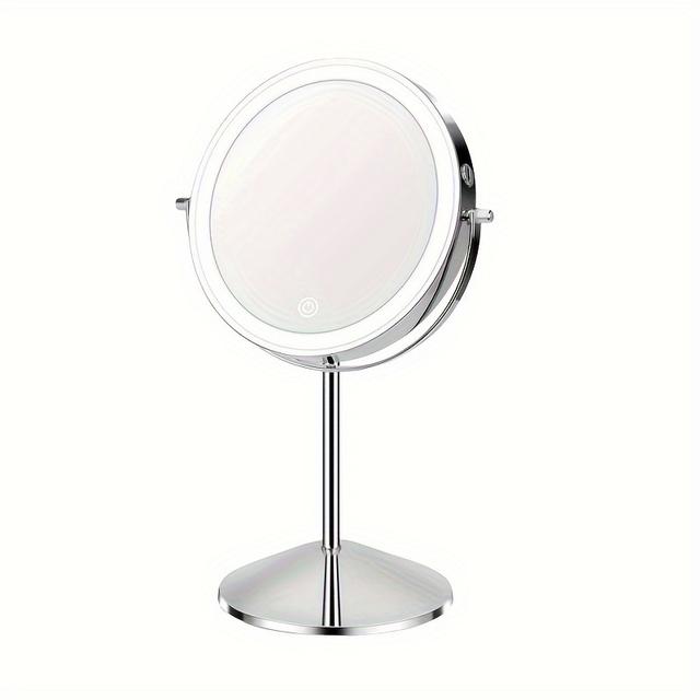 TEMU Rechargeable 1x/10x Lighted Makeup Mirror, 8" Double Sided Makeup Mirror For Desk 3 Color Dimmable Lighting, Magnifying Makeup Mirror With Light, Touch Screen Cordless Cosmetic Vanity Mirror