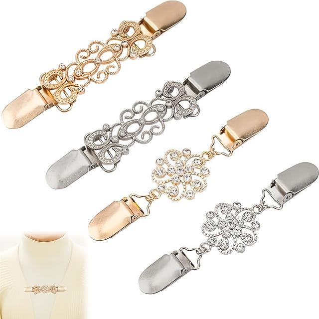 TEMU Set de 4 pinzas vintage de aleación de | Pinzas para suéter, pinzas para cárdigan, pinzas para cinturón para estilismo de moda femenina - Set de accesorios para todas