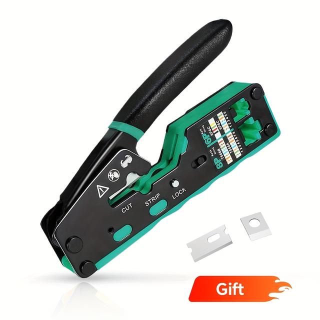 TEMU Rj45 Crimping Tool Kit With Ethernet Crimper For Rj45/rj11/rj12 6p/8p, Suitable For /cat5e/cat6 Cables, Includes 2 Replacement Blades, Professional-level Cable Tool For And Home Wiring Projects