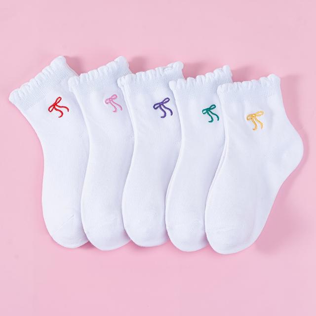 TEMU Calcetines de Princesa con Volantes para Niñas, 5 , Bordado de Colorido, Suaves, Transpirables y Cómodos, Calcetines Casuales de Moda, Ideales para Uso y Combinar con Ropa