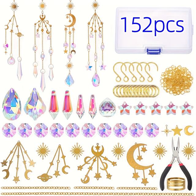 TEMU Diy Catchers Kit - 152 Pieces Hanging Solar Catcher Window Decorations In , Wind Chime Style, With Glass Prisms And Metal Components, No Power Required