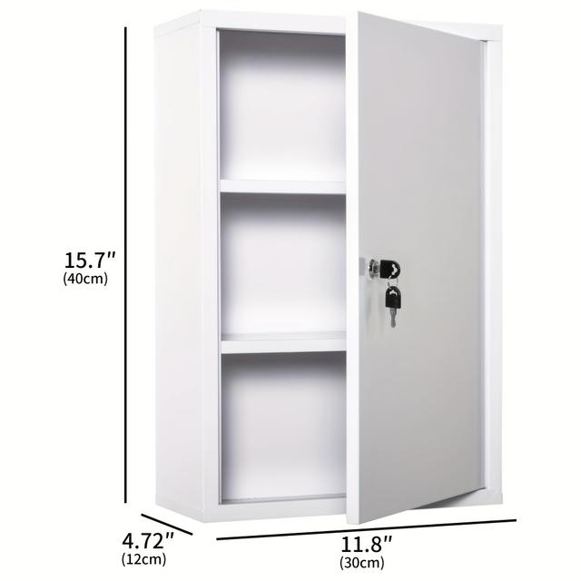 TEMU White Lockable Medicine Cabinet With 3 Tiers For Emergency Use, Suitable For Bathroom Or Kitchen, Includes 2 Keys