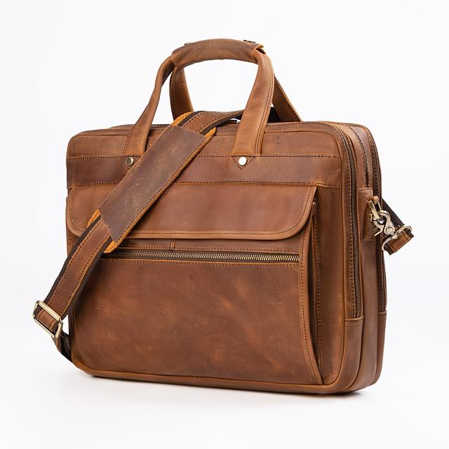 TEMU Men's Genuine Leather Bag Work Shoulder 15.6-inch Computer Bag Genuine Leather Briefcase Men's Genuine Leather Men's Handbag