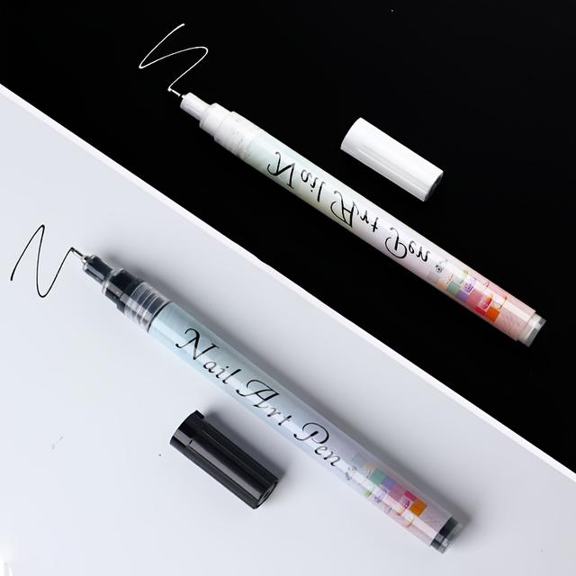 TEMU Single Or Double Packs Of White And Black Nail Marking Pens, Ideal For Nail Art, Floral Designs, And Quick-drying Projects, Suitable For For Home And Salon Use