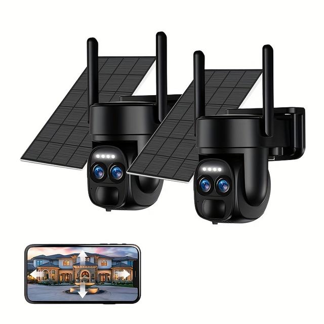 TEMU 2 Stück WiFi-Sicherheitskamera, 360° Drahtlose Kameras Für Die Heimsicherheit Mit Scheinwerfer-Sirene, -Wege-Gespräch, Farbnachtsicht, Unterstützt -Speicherung, Optional SD-Karte, Schwarz