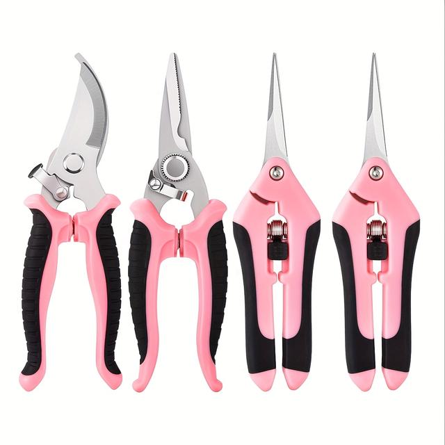 TEMU Sada 4 nůžek na pruner z nerezové oceli pro zahradničení, obsahuje zahradní nůžky, kleště a štípačky