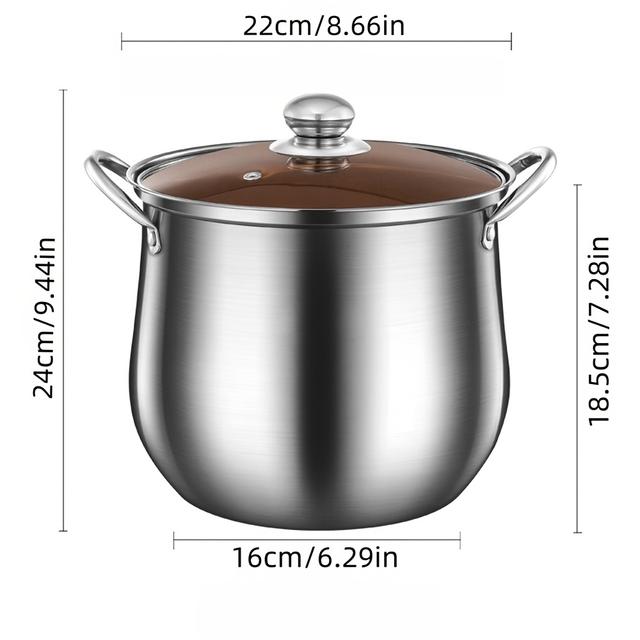 TEMU 1pc 201 Stainless Steel Soup Pot - Perfect For Hearty Soups And , Durable And Easy To Clean, Elevated Design