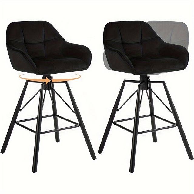 TEMU 2pcs Tabourets de Bar Rotatifs à 360° avec et -Pieds Rotatifs en Velours Rembourré Métallique