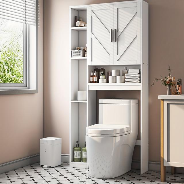 TEMU Over The Toilet Storage Cabinet With Shelves, Above Toilet Bathroom Organizer With Toilet Paper Holder Stand, Behind Toilet Cabinet, Space Saver For Restroom, Bathroom, Laundry, White