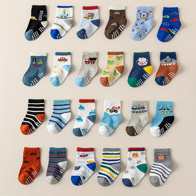 TEMU 12 Pairs Of Socks Featuring Animal Patterns, Cartoon Style, With Non-slip Dots, Perfect For Daily Wear And As A For Toddlers. Colors Are Random