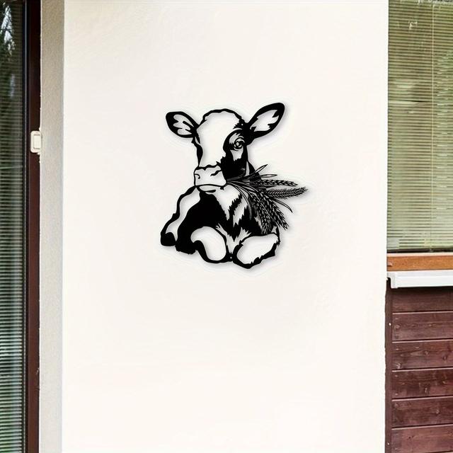 TEMU . Kuh Metall Wandkunst - Rustikale Bauernhaus Dekoration mit Blumenakzenten, 15.74 Zoll Eisen Schild für Wohnzimmer, Schlafzimmer, Büro oder Außenveranda, Perfektes Einweihungsgeschenk, Kuh Dekor