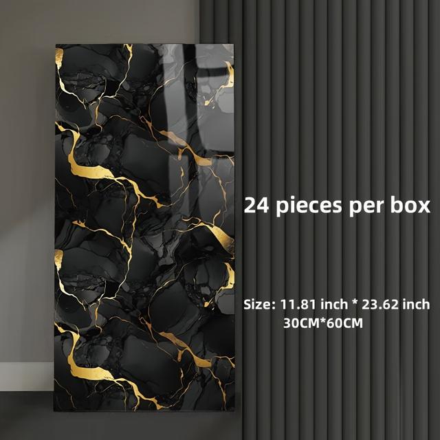 TEMU 24pcs Of Luxury Marble Effect Self-adhesive Tile Sticker - Waterproof And Pvc Wall Sticker, Suitable For Kitchen And Bathroom, Easy To Stick And Peel, No Residue