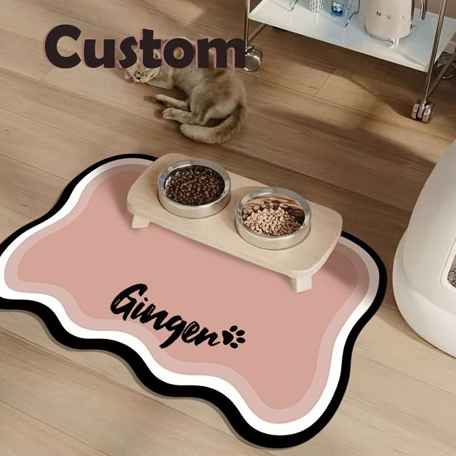 TEMU Customizable Pet Food & Water Mat With Personalized Name - Non-slip, Leak-proof & Cats - Ideal Gift For Pet Owners, Cat Food Mat, Personalized Pet Mat, Stylish Pet Accessory, Nonslip Backing