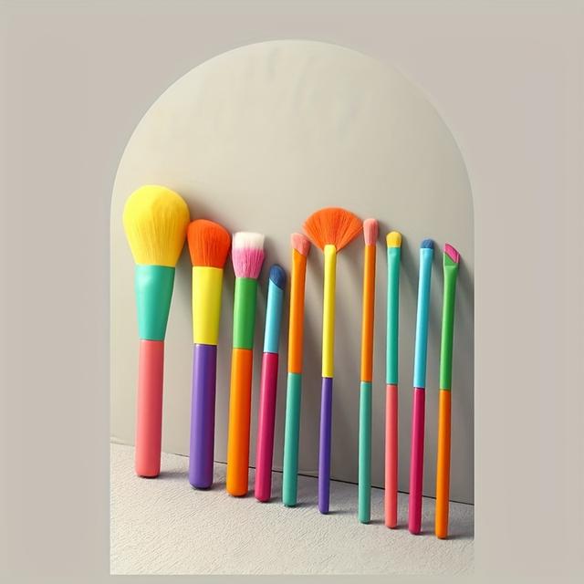 TEMU A Set Of 10 Rainbow Makeup Brushes Including Powder, Eyeshadow, Blush, Eyebrow, And Lip Brushes. Teen Girls Trendy Stuff, Gift For Girlfriend/wife