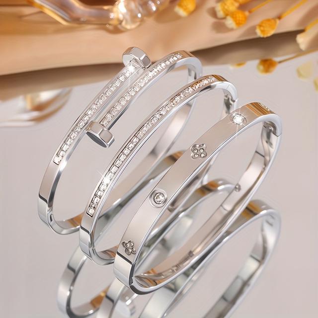 TEMU 3pcs Literary Casual Stainless Steel Bracelet Is Suitable For Gentle Decoration When Traveling Or Dating