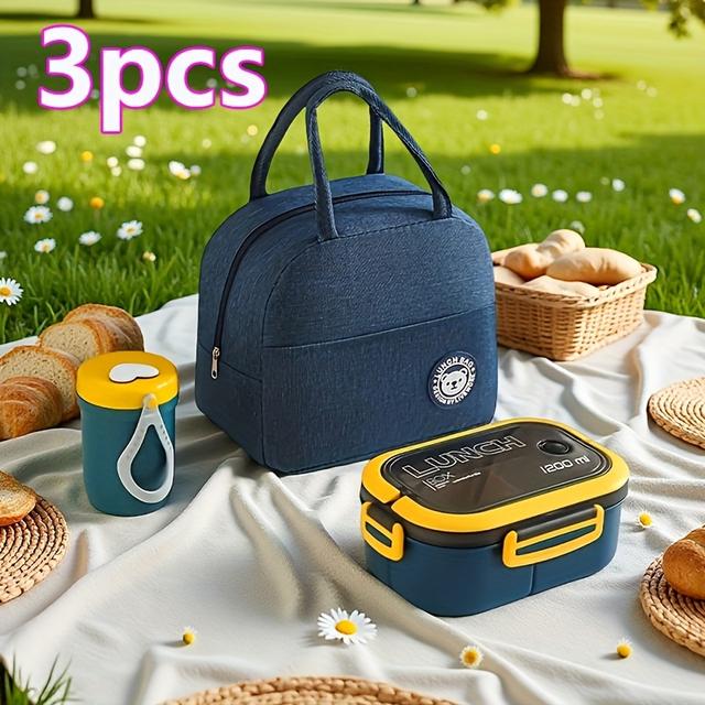 TEMU 3 szt. Zestaw Torby na Lunch z Dużą Pojemnością i Kubkiem na Mleko, Minimalistyczna Torba do Biura, Idealna do Szkoły, Podróży i Pracy, Perfekcyjna na Powrót do Szkoły