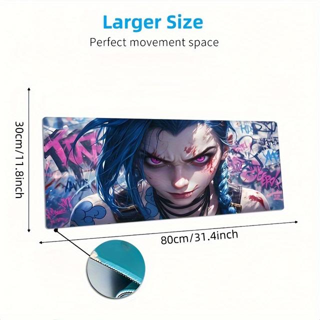 TEMU Tapete de Mouse Grande Anime de Menina Temática com Costurados, Tapete de Mouse de Jogo Estendido, Base de Borracha Antiderrapante, Tapete de Teclado de Mesa, Projeto de Legal - 1pc
