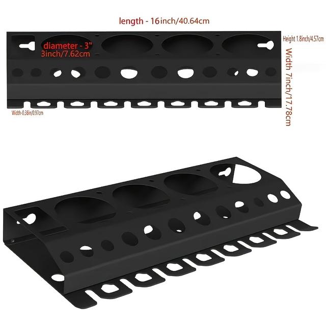 TEMU 1pc Black Metal Bottle Holder Organizer, 3/8 Inch Pneumatic Tool Rack, Wall-mounted Garage & Workshop Storage Shelf For Spray Bottles, No Batteries Needed, Spray Bottle Holder, Storage Racks