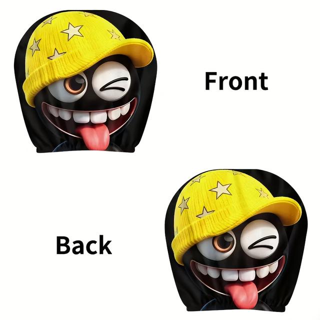 TEMU 2pcs Yellow Star-knitted Cap Printed Car Headrest Covers | Soft, Comfortable, , Universal Fit, Ideal For Long-distance Road Trips, Driving Fatigue, Interior Decoration