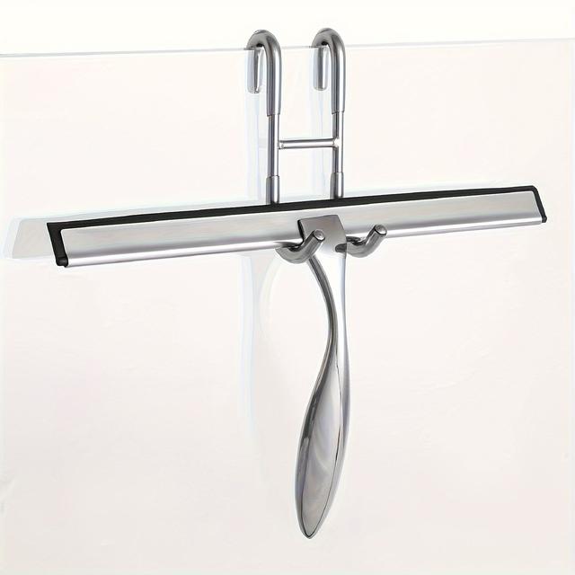 TEMU 1 pieza de escobilla de goma para ducha de acero inoxidable para puertas de cristal de ducha, ventanas de baño, espejo de cocina y cristal con soporte de ganchos