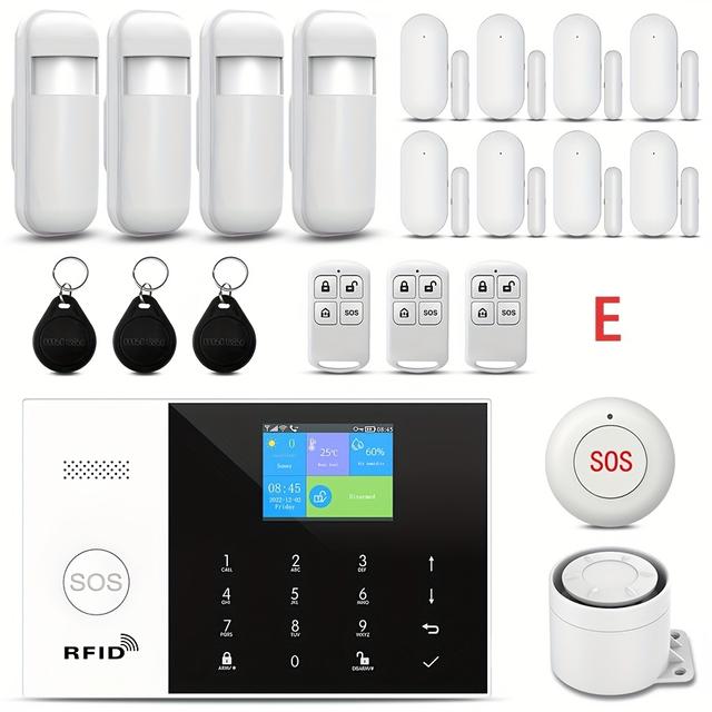 TEMU 2g Wifi Alarm Wireless System Touch Screen Smart Residential Alarm Support And Google Home With Outdoor Solar Alarm Motion Sensor Door And Window Sensor