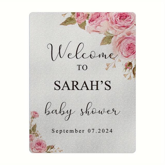 TEMU Custom Pink Floral Welcome Sign For Weddings, Bridal Showers & Birthdays - Personalized Name Option, Pvc, No Power Needed
