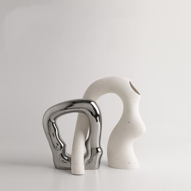 TEMU Set/2pcs Creative Ceramic Contrasting Color Vases For Home Decor, Decoration Ceramics For Bookshelves, Weddings, Gifts, Living Room And Bedroom Ornamentations, Gifts Without Flowers