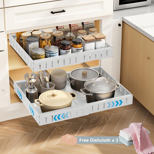 TEMU Devesanter Telescopic Drawer, Pull-out Cabinet Organizer, Pull-out Kitchen Drawer, For , No Drilling Required, Width Adjustable From 31cm To 52cm (black, White)