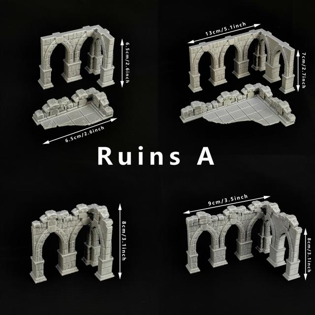 TEMU Dnd Ruins Miniatures Set - 28mm Scale, Intricate Building Model Kit, Pet Material - Ideal For Tabletop Role-playing Games And Enhancing Game