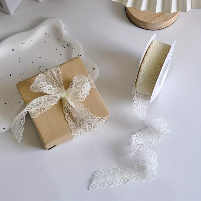 TEMU -meter Roll Of Lace Ribbon For Festive Gift Wrapping, Birthday Presents, Flower Packaging, Bouquet Materials, Hollow Lace Edges, Bow Additions, And Cake Baking Ribbons