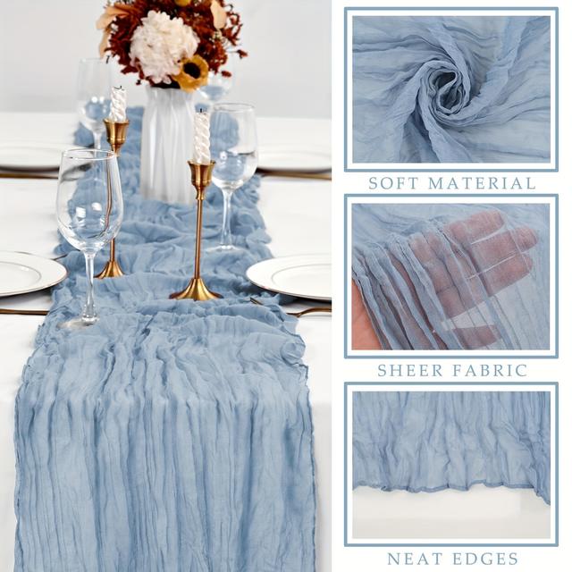 TEMU 1 Stück, Tischläufer, Bohemian Sheer Gauze Tischläufer, Polyester, rustikaler transparenter Läufer für Hochzeit, Geburtstag, Baby Shower Party Dekor, weiche Textur, waschbar, Grau Blau