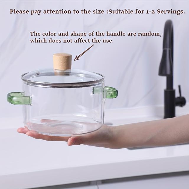 TEMU 1pc Glass Saucepan With Lid, Heat-resistant Glass Stovetop Pot And Pan Set, Handmade Cookware Safe For , Soup, Milk, Father's Day Gift